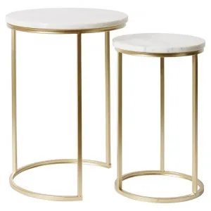Zander 2 Piece Marble & Metal Round Nested Table Set, White / Gold by Elme Living, a Side Table for sale on Style Sourcebook