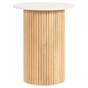 Paloma Marble & Timber Round Side Table, White / Natural by Elme Living, a Side Table for sale on Style Sourcebook