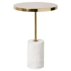 Kush Iron & Marble Round Side Table, Gold / White by Elme Living, a Side Table for sale on Style Sourcebook
