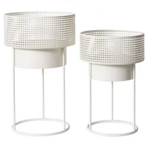 Creed 2 Piece Metal Round Planter Stand Set, White by Elme Living, a Plant Holders for sale on Style Sourcebook
