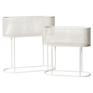 Creed 2 Piece Metal Oblong Planter Stand Set, White by Elme Living, a Plant Holders for sale on Style Sourcebook