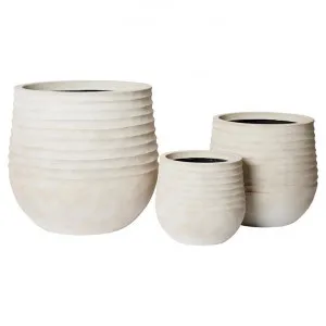 Knox 3 Piece Stonelite Outdoor Planter Set, Beige by Elme Living, a Plant Holders for sale on Style Sourcebook