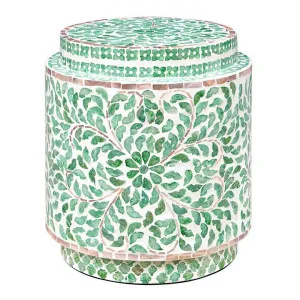 Layla Seashell Inlaid Round Accent Stool / Side Table by Philuxe Home, a Side Table for sale on Style Sourcebook