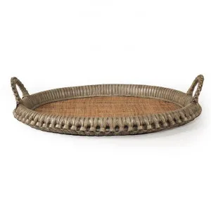 Mila Braided Rattan Round Tray, Grey Wash by Serano Living, a Trays for sale on Style Sourcebook