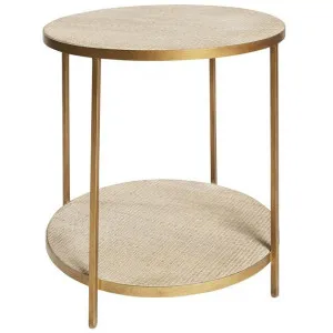 Manhattan Iron & Rattan Round Lamp Table, Gold by Canvas Sasson, a Side Table for sale on Style Sourcebook