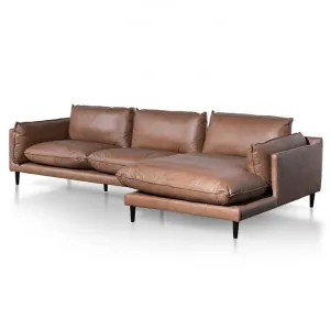 Lucio 4 Seater Right Chaise Leather Sofa - Saddle Brown - Last One by Interior Secrets - AfterPay Available by Interior Secrets, a Sofas for sale on Style Sourcebook