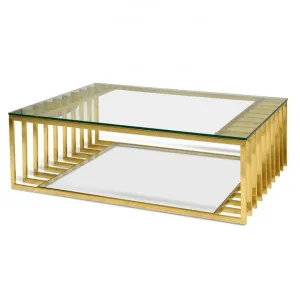 Emma 1.3m Glass Coffee Table - Gold Base by Interior Secrets - AfterPay Available by Interior Secrets, a Coffee Table for sale on Style Sourcebook