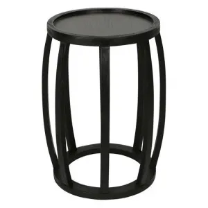 Manningham Timber Oriental Round Side Table, Black by Florabelle, a Side Table for sale on Style Sourcebook