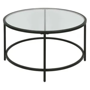 Maleny Glass & Metal Round Coffee Table, 70cm, Black by Florabelle, a Coffee Table for sale on Style Sourcebook