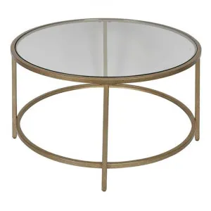 Maleny Glass & Metal Round Coffee Table, 70cm, Gold by Florabelle, a Coffee Table for sale on Style Sourcebook