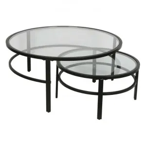 Manarola Glass & Metal 2 Piece Round Nesting Coffee Table Set, 90/60cm, Black by Florabelle, a Coffee Table for sale on Style Sourcebook