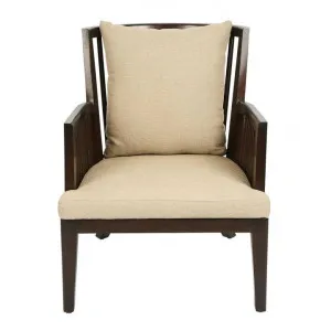 Audrina Mahogany Timber & Fabric Armchair, Brown / Beige by Florabelle, a Chairs for sale on Style Sourcebook