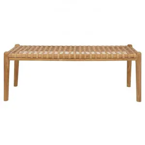 Gerti Woven Leather & Teak Timber Bench, 120cm, Latte / Natural by MRD Home, a Benches for sale on Style Sourcebook