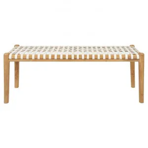 Gerti Woven Leather & Teak Timber Bench, 120cm, White / Natural by MRD Home, a Benches for sale on Style Sourcebook