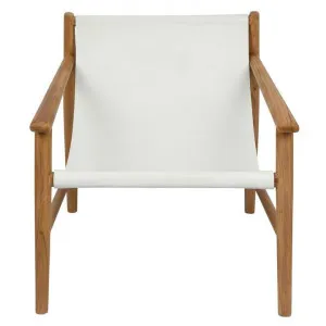 Bolan Leather & Teak Timber Sling Armchair, White by MRD Home, a Chairs for sale on Style Sourcebook