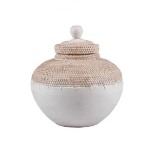 Seri Rattan & Wood Lidded Jar, Small by Florabelle, a Vases & Jars for sale on Style Sourcebook