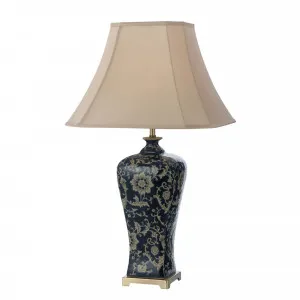 Nashi Antique Brass And Blue With Taupe Linen Shade Table Lamp Large by Telbix, a Table & Bedside Lamps for sale on Style Sourcebook