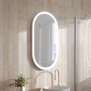 Ingrain Pill Shaped Brushed Nickel Framed Frontlit LED Mirror 500mm by 850mm by Ingrain, a Vanity Mirrors for sale on Style Sourcebook