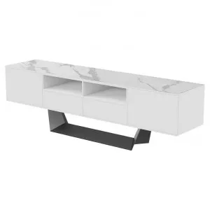 Nadia Ceramic Glass Top Modern 2 Door 2 Drawer TV Unit, 200cm, Marmo White / Black by Viterbo Modern Furniture, a Entertainment Units & TV Stands for sale on Style Sourcebook