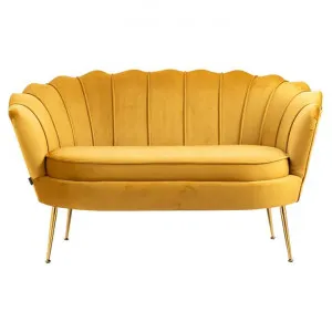 Lotus Velvet Fabric Sofa, 2 Seater, Mustard / Gold by Emporium Oggetti, a Sofas for sale on Style Sourcebook