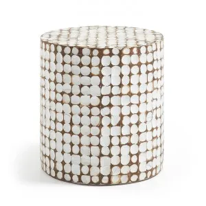 Tropic Handmade Mosaic Coconut Shell Stool Side Table - White & Natural by Interior Secrets - AfterPay Available by Interior Secrets, a Side Table for sale on Style Sourcebook