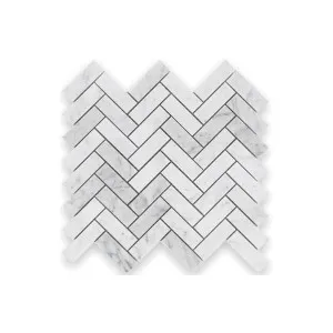 Carrara Marble Herringbone Honed 25x95mm (307x371) by Groove Tiles, a Natural Stone Tiles for sale on Style Sourcebook