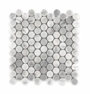 Carrara Marble Penny Round Mosaic Honed 30mm (318x307) by Groove Tiles, a Natural Stone Tiles for sale on Style Sourcebook
