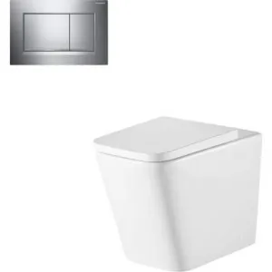 Munich Inwall Rimless Wall Faced Toilet Suite With Geberit Square Push Plate 4Star | Made From Vitreous China In Chrome Finish By Oliveri by Oliveri, a Toilets & Bidets for sale on Style Sourcebook