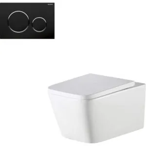 Munich Inwall Rimless Wall Hung Toilet Suite With Geberit Matte Black Round Push Plate 4Star | Made From Vitreous China In White/Black By Oliveri by Oliveri, a Toilets & Bidets for sale on Style Sourcebook