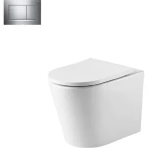 Oslo Rimless Wall Faced Toilet Suite With Geberit Chrome Square Push Plate In Chrome Finish By Oliveri by Oliveri, a Toilets & Bidets for sale on Style Sourcebook