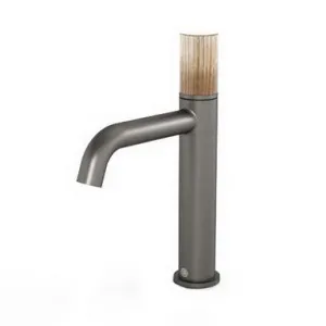 Elvire Progressive Basin Mixer 135mm Reach 6Star 4.5L/Min Body Light Wood Handle | Made From Brass In Gunmetal By Caroma by Caroma, a Bathroom Taps & Mixers for sale on Style Sourcebook