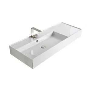 Teorema Wall Basin 1210mm X 460mm X 160mm Left Offset Bowl Gloss | Made From Ceramic In White/Gloss White | 5.5L to Overflow By ADP by ADP, a Basins for sale on Style Sourcebook