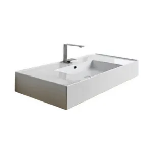 Teorema Wall Basin 1010mm X 460mm X 140mm Centre Bowl Gloss | Made From Ceramic In White/Gloss White | 3.7L to Overflow By ADP by ADP, a Basins for sale on Style Sourcebook