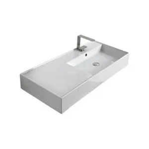 Teorema Wall Basin 1010mm X 460mm X 140mm Right Offset Bowl Gloss | Made From Ceramic In White/Gloss White | 4L to Overflow By ADP by ADP, a Basins for sale on Style Sourcebook