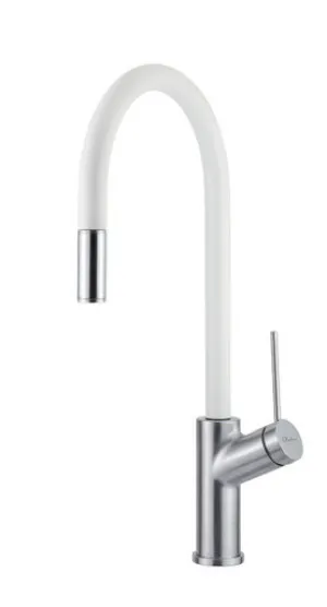 Vilo Pull Out Mixer White & Satin Chrome | Made From Brass In White/Chrome Finish By Oliveri by Oliveri, a Kitchen Taps & Mixers for sale on Style Sourcebook
