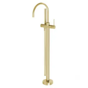Vivid Slimline Floor Mounted Bath Mixer With Hand Shower 3Star Brushed In Gold By Phoenix by PHOENIX, a Bathroom Taps & Mixers for sale on Style Sourcebook
