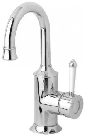 Nostalgia Hob Basin Mixer Gooseneck Spout (White Handle) 4Star Chrome In White/Chrome Finish By Phoenix by PHOENIX, a Bathroom Taps & Mixers for sale on Style Sourcebook