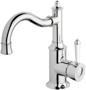 Nostalgia Hob Basin Mixer 160mm Shepherds Crook (White Handle) 4Star Chrome In White/Chrome Finish By Phoenix by PHOENIX, a Bathroom Taps & Mixers for sale on Style Sourcebook