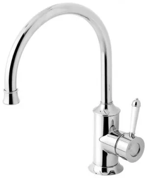 Nostalgia Sink Mixer 220mm Gooseneck (White Handle) 4Star Chrome In White/Chrome Finish By Phoenix by PHOENIX, a Kitchen Taps & Mixers for sale on Style Sourcebook