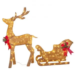 Norjav LED Light Up Outdoor Mesh Christmas Reindeer Sleigh Figurine, Gold by Swishmas, a Statues & Ornaments for sale on Style Sourcebook