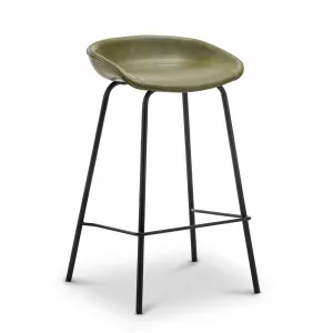 Brandon Set of 2 Vegan Leather Barstool, Vintage Green by L3 Home, a Bar Stools for sale on Style Sourcebook