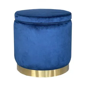 Roxanne Velvet Fabric Round Ottoman Stool, Blue by j.elliot HOME, a Ottomans for sale on Style Sourcebook