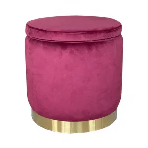 Roxanne Velvet Fabric Round Ottoman Stool, Magenta by A.Ross Living, a Ottomans for sale on Style Sourcebook