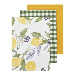 Sautron Lemon 3 Piece Cotton Tea Towel Set, White by j.elliot HOME, a Table Cloths & Runners for sale on Style Sourcebook