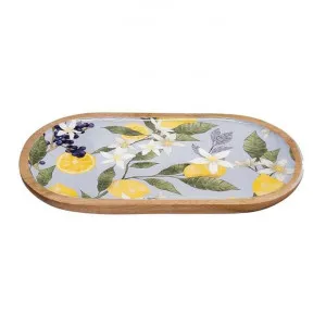 Sautron Lemon Mango Wood Oval Serving Tray, Sky Blue by j.elliot HOME, a Platters & Serving Boards for sale on Style Sourcebook