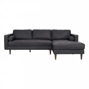 Kobe 3 Seater Sofa + Chaise RHF in Alpine Leather Black by OzDesignFurniture, a Sofas for sale on Style Sourcebook