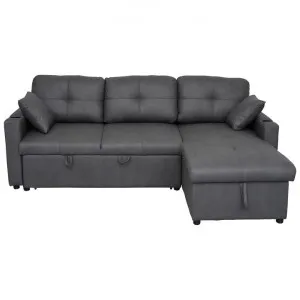 Roydon Leather Look Fabric Corner Sofa / Sofa Bed, 2 Seater with Storage Chaise, Charcoal by Brighton Home, a Sofas for sale on Style Sourcebook