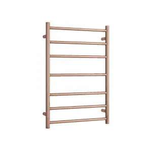 Polished Rose Gold Round Heated Ladder Rail 80cm x 60cm Plug In by Luxe Mirrors, a Towel Rails for sale on Style Sourcebook