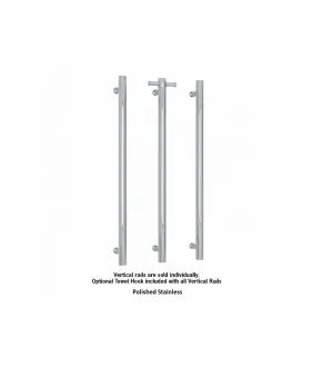 Straight Round Vertical Single Heated Towel Rail Range 90cm x 14.2 cm - 9 colours available Polished Stainless Steel by Luxe Mirrors, a Towel Rails for sale on Style Sourcebook