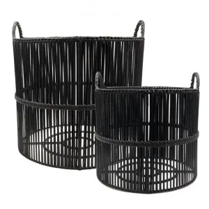 Pavillion Rhodes 2 Piece Poly Rattan Outdoor Planter Holder Set, Black by Canvas Sasson, a Plant Holders for sale on Style Sourcebook